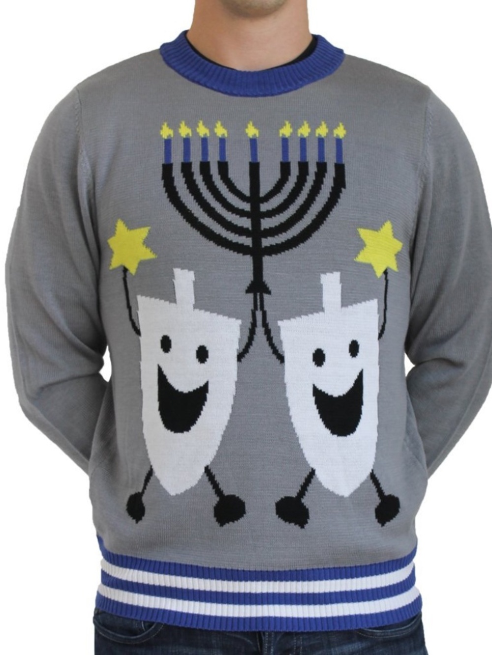 Hanukkah Sweater Tipsy Elves Mens Menorah Stars Dreidels Blue Ugly Holiday M
